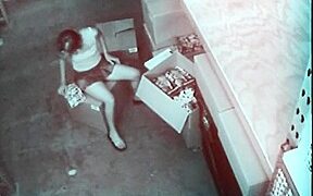 Stock room slut masturbating caught on spycam